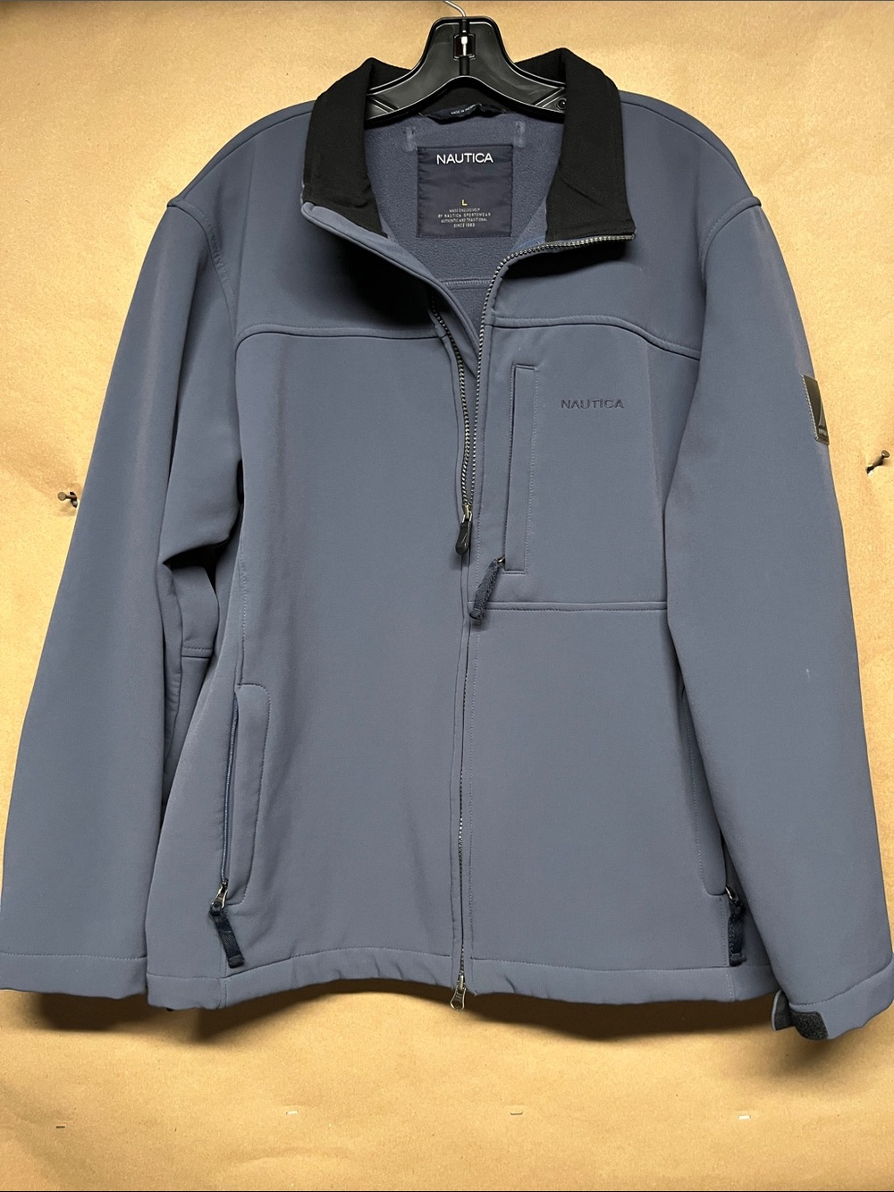 Nautica Men's Slate Blue Lightweight Jacket with Black Collar